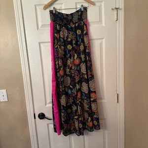 Wide Leg Pants - Floral with Pink stripe down leg